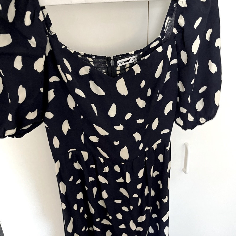 Reformation Puff Sleeve Midi Dress Navy 4P